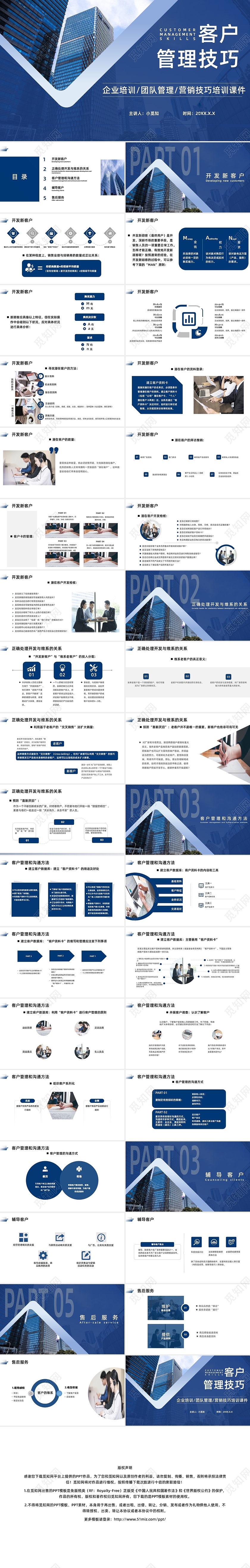 蓝色商务客户管理技巧企业培训PPT模板