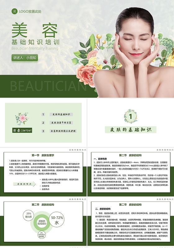 绿色简约商务美容基础知识培训美容行业培训PPT模板