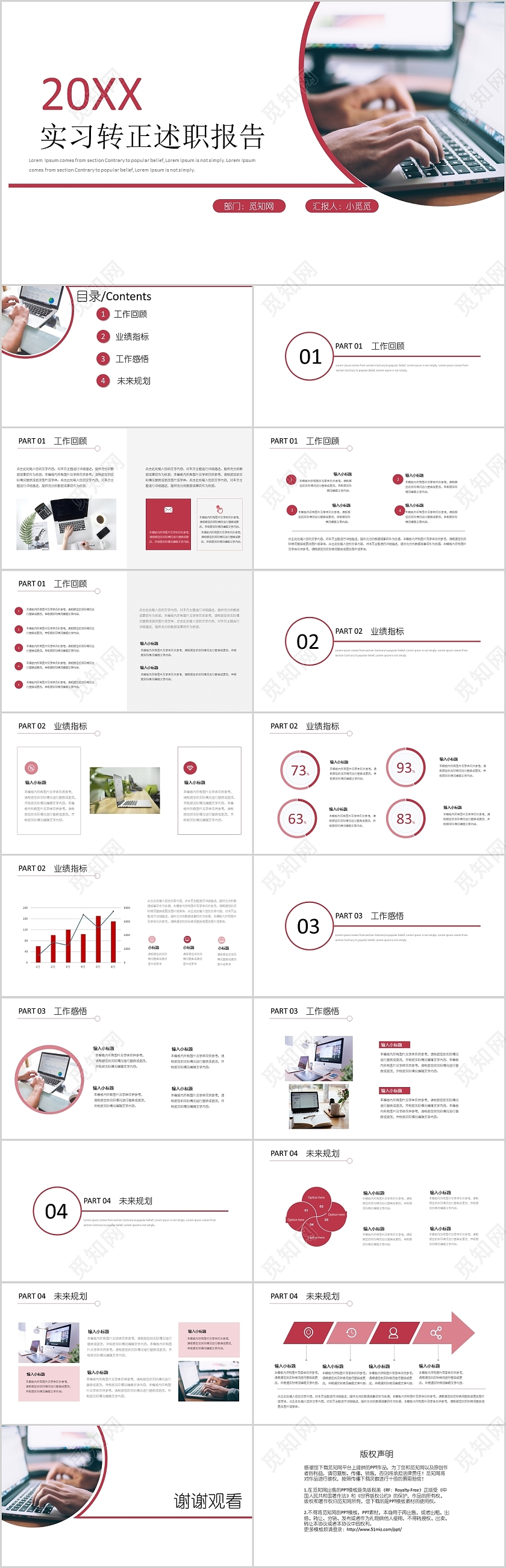 红色简约工作转正述职报告PPT模板
