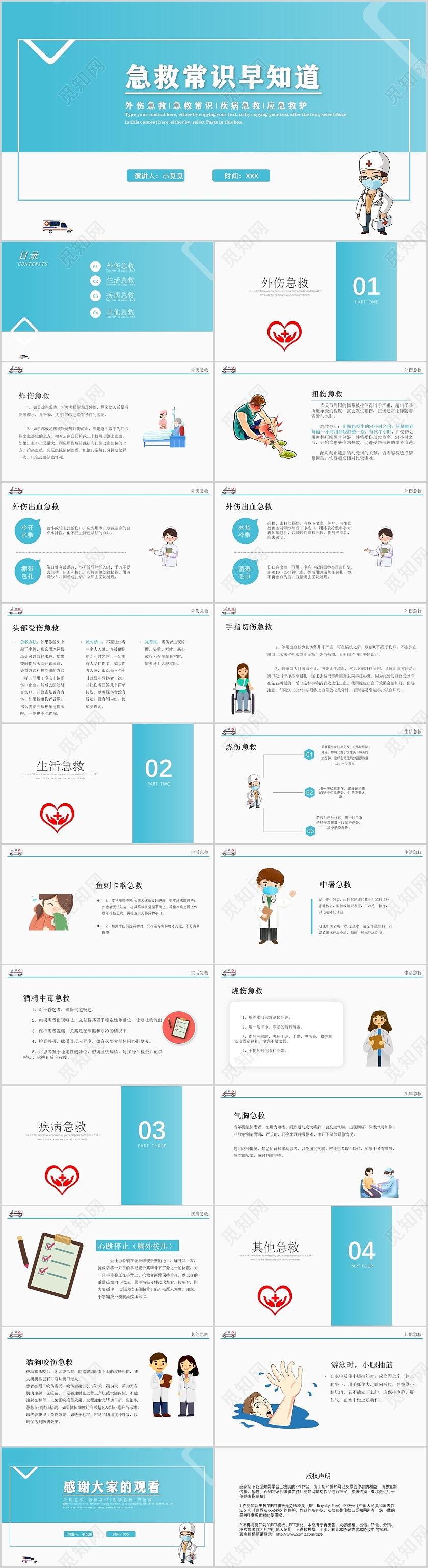 蓝色简约急救常识早知道急救知识培训PPT急救知识