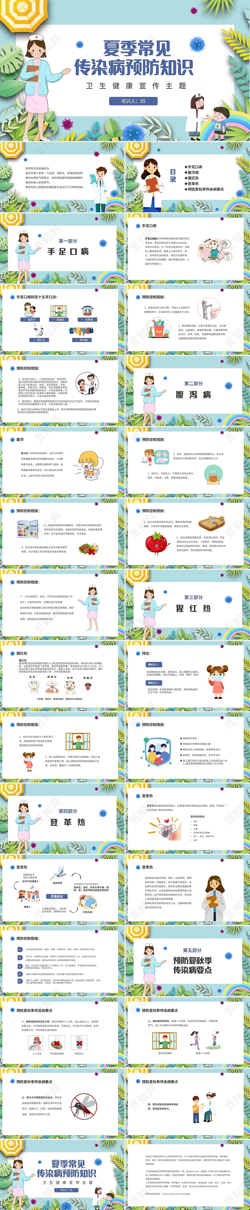 绿色清新夏季传染病预防宣传PPT