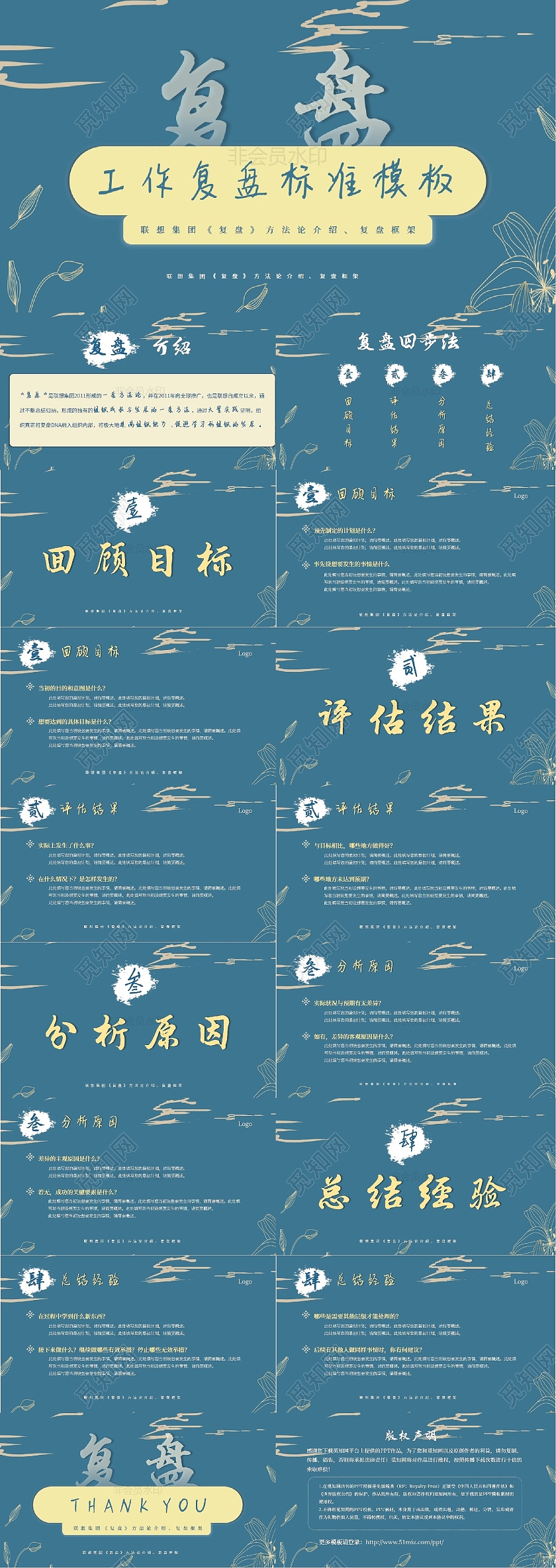 蓝黄古风文字简约复盘工作复盘