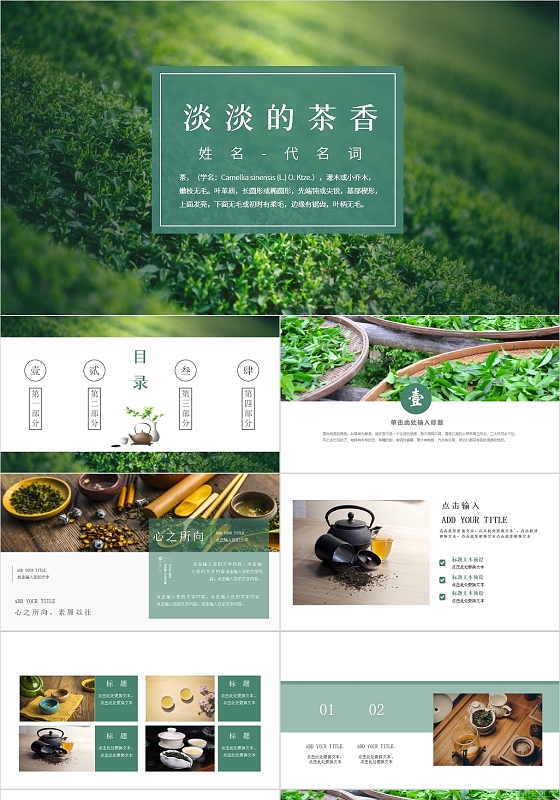 绿色简约风淡淡的茶香茶文化PPT
