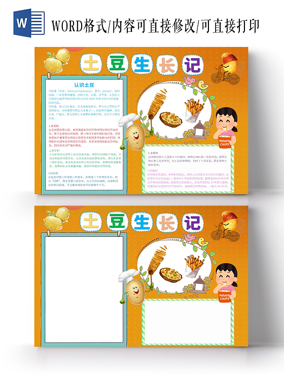 橙色卡通土豆生长记小报