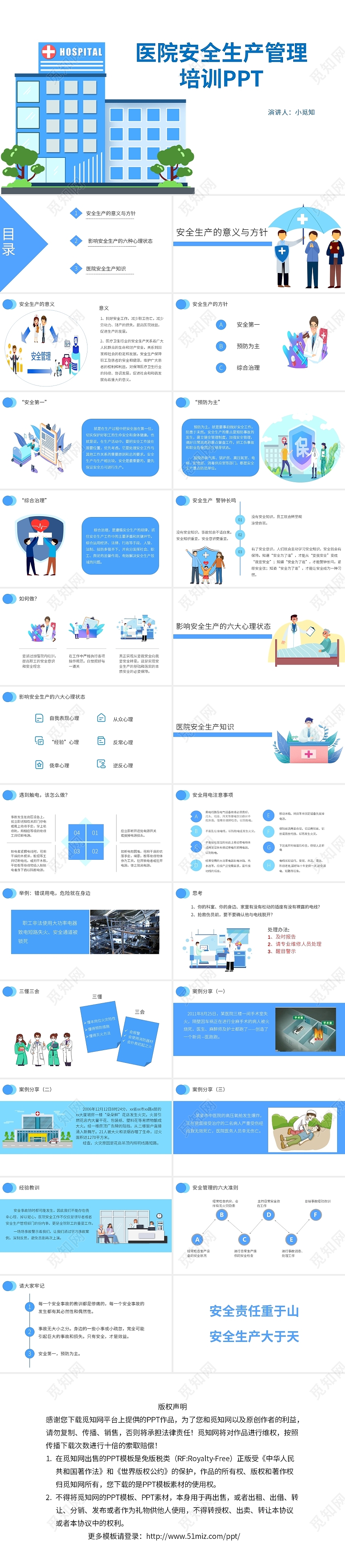 蓝白色医院安全生产管理培训PPT模板