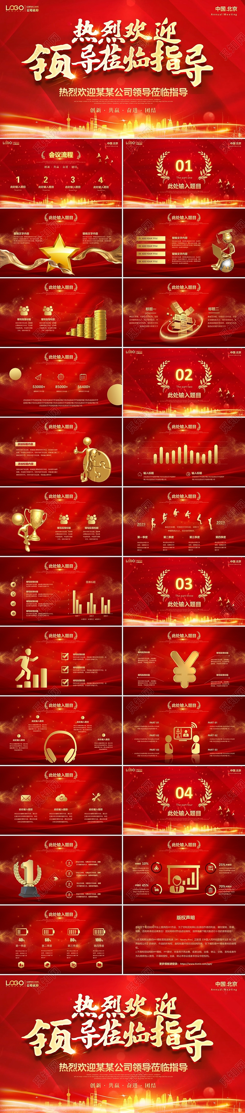 红金粒子视频背景金色城市热烈欢迎领导莅临指导会议流程PPT