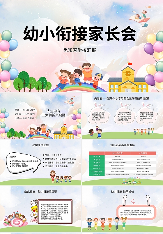 卡通幼小衔接家长会PPT模板宣传PPT动态PPT