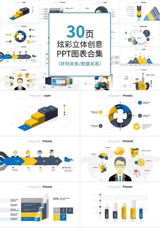 彩色立体并列关系PPT模板宣传PPT动态PPT多彩商务数据图表