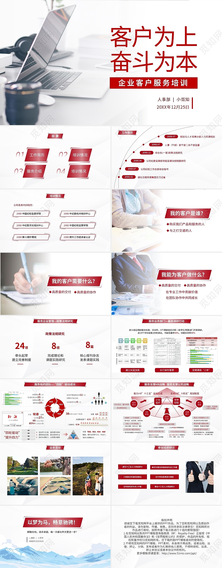 红色简约客户为上奋斗为本企业客户服务培训演讲PPT模板宣传PPT动态PPT