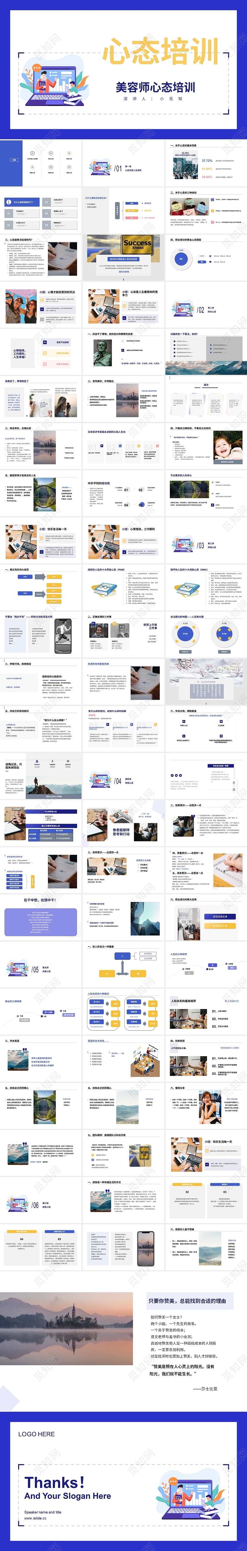 蓝色简约风美容师心态培训课件培训PPT