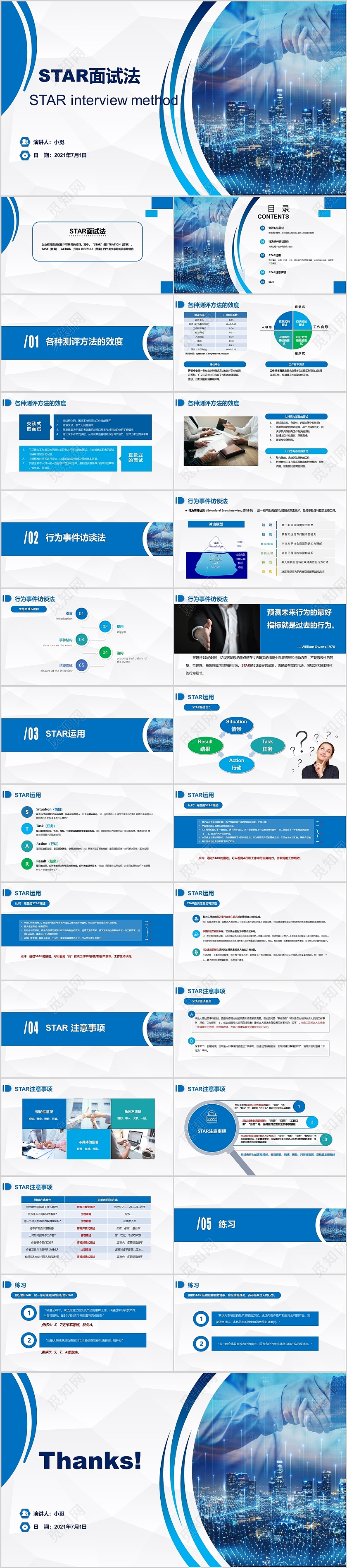 蓝色简约商务star面试法人事行政员工培训PPT模板STAR面试法