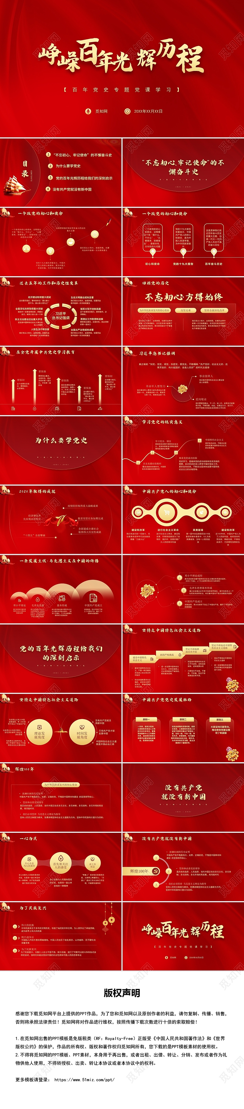 红色党政风峥嵘百年光辉历程建党100周年党史PPT