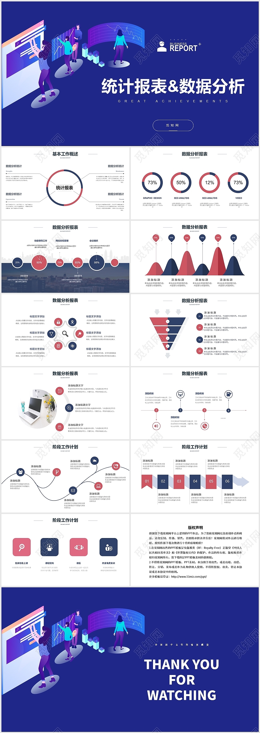 蓝色财务扁平图表财务报表数据分析PPT模板