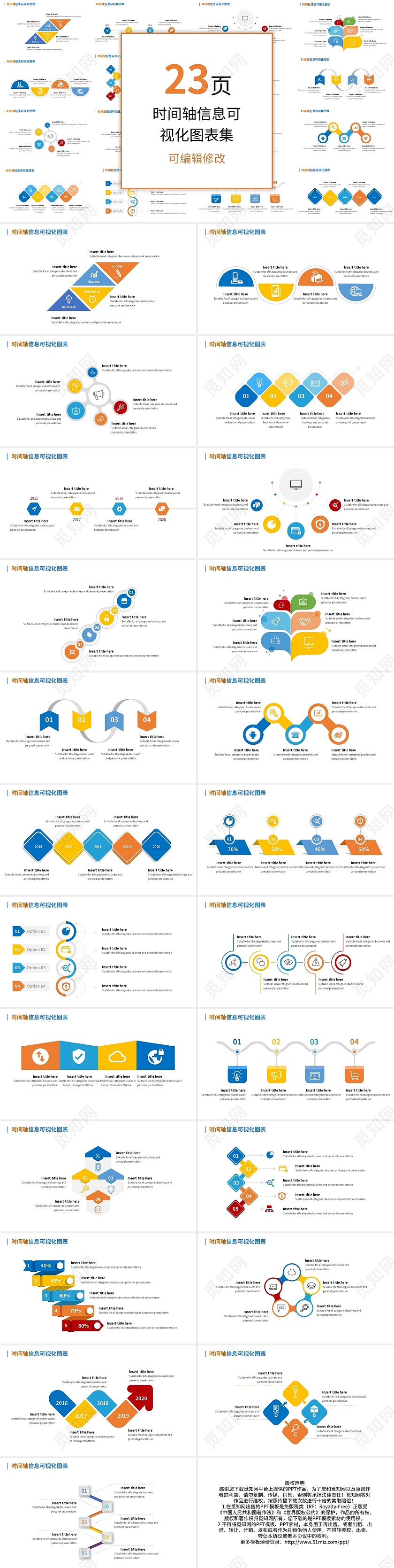 多边形时间轴信息可视化图表集PPT模板宣传PPT动态PPT时间轴信息图表