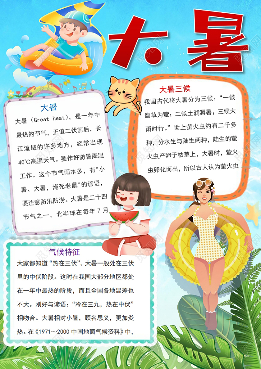 二十四节气卡通大暑小报手抄报