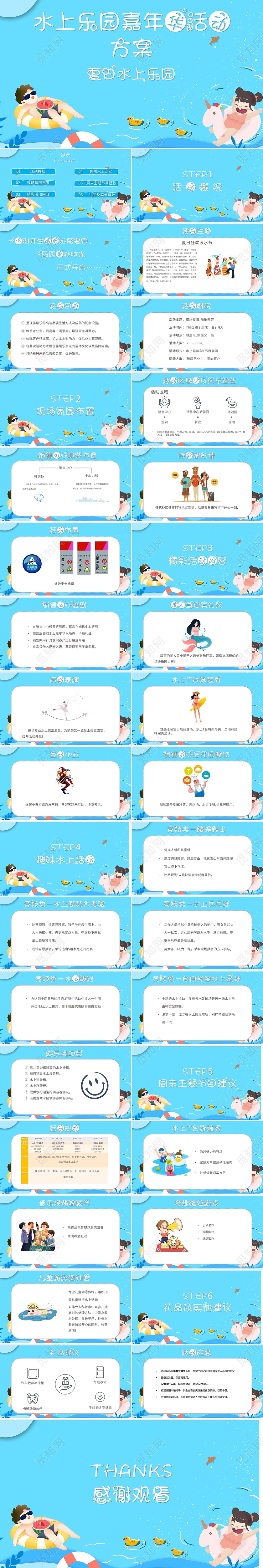 蓝色卡通风水上乐园策划方案PPT模板夏季水上乐园