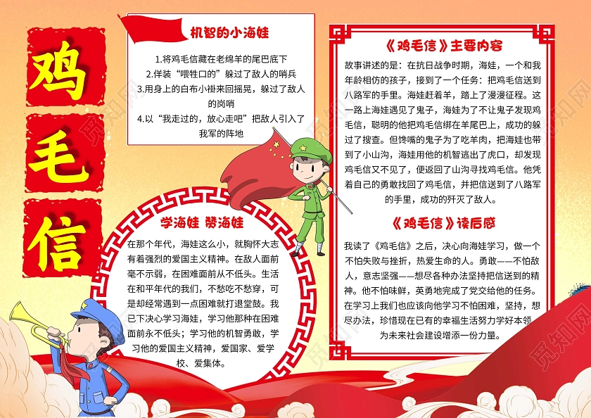 影评黄色卡通鸡毛信读书小报手抄报