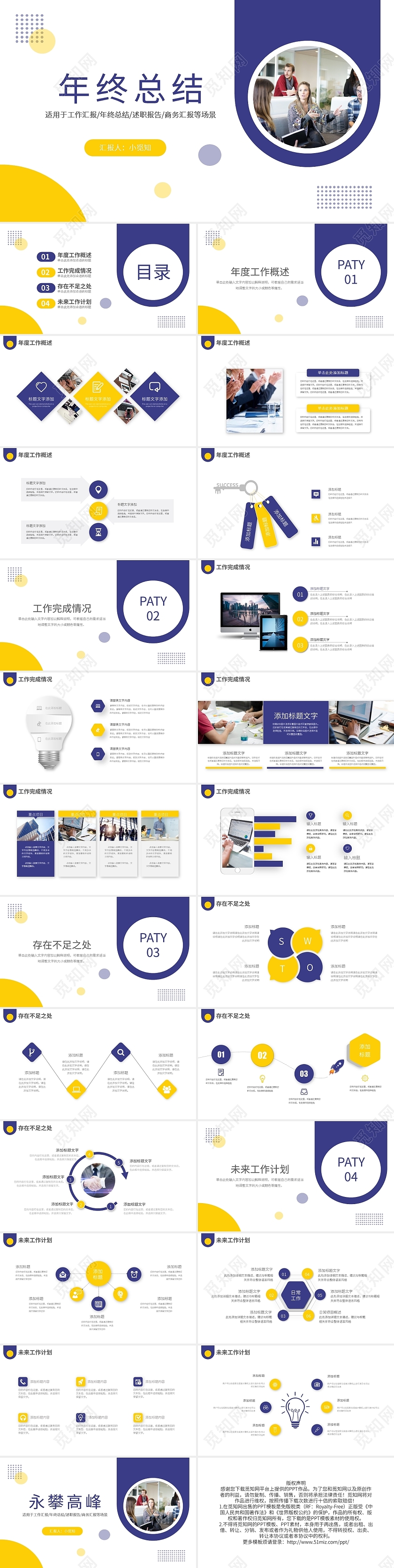 黄蓝简约商务年终总结工作总结工作汇报PPT模板宣传PPT动态PPT