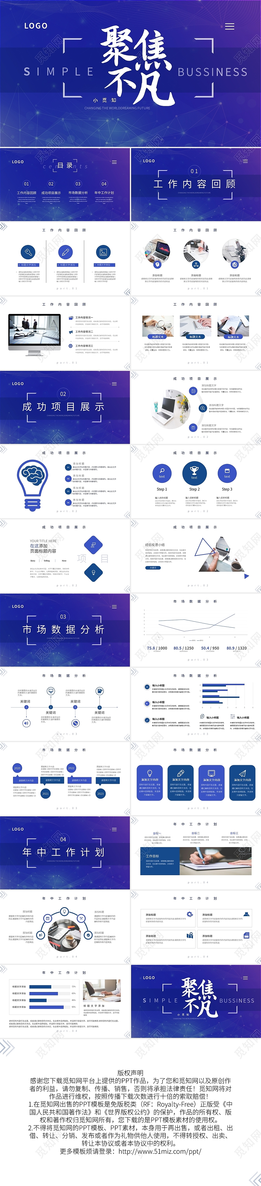 蓝色大气聚焦不凡高端商务汇报PPT模板工作总结工作汇报