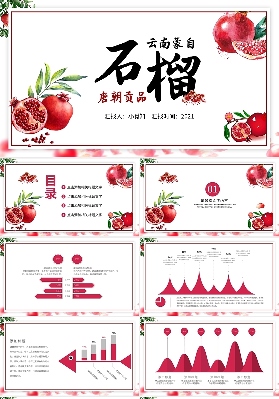 简约石榴PPT模板宣传PPT动态PPT