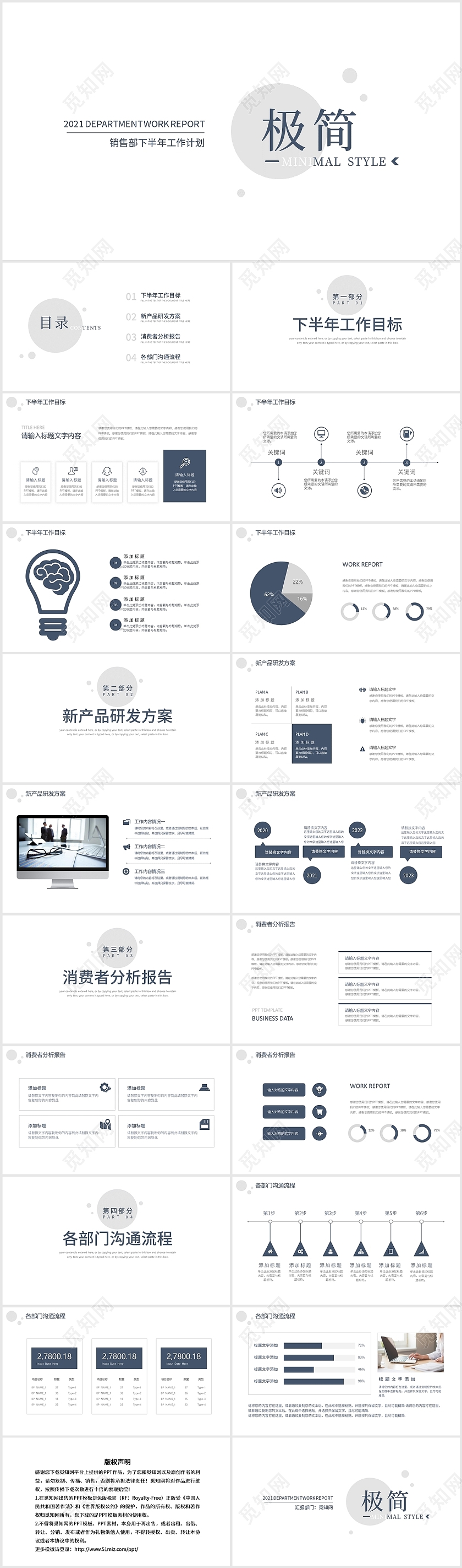 极简销售部下半年工作计划PPT模板