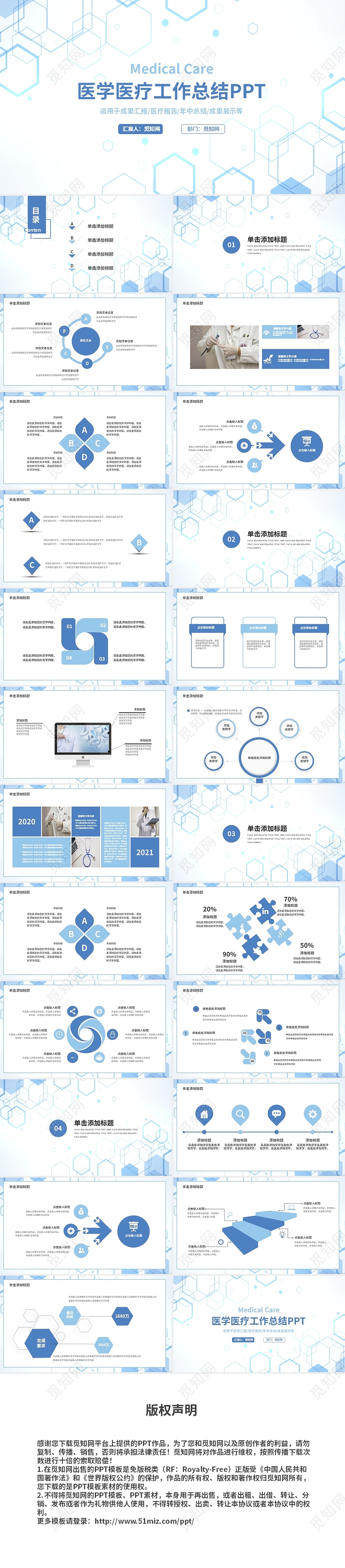 蓝色创意医疗工作总结PPT模板