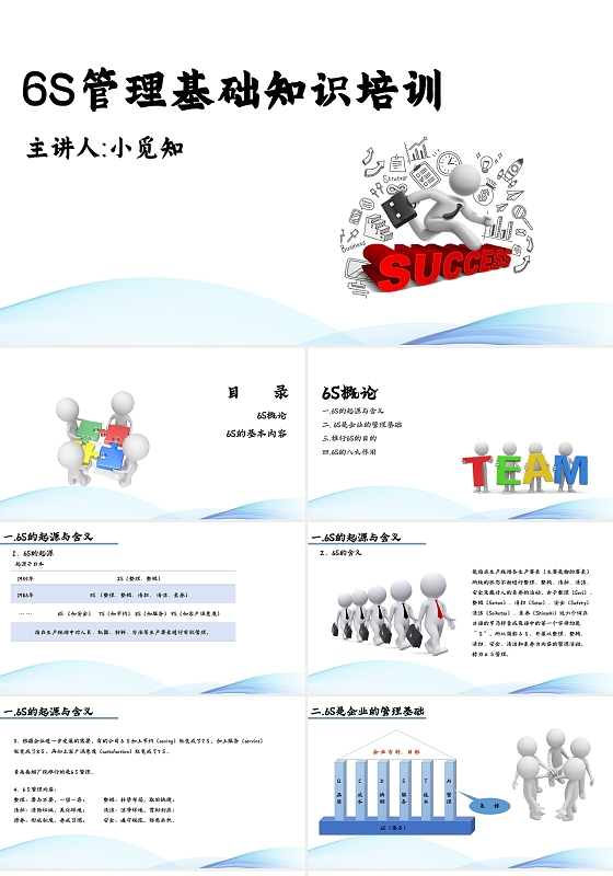 蓝色波浪线6s管理基础知识培训企业培训PPT模板6S管理基础知识培训