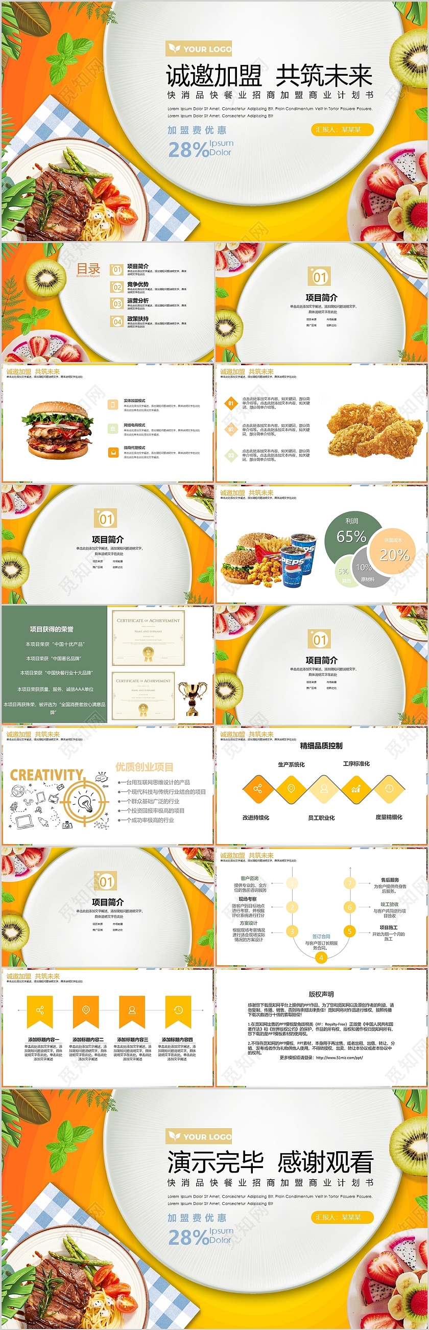 黄色食品餐饮招商加盟商业计划书PPT招商加盟方案