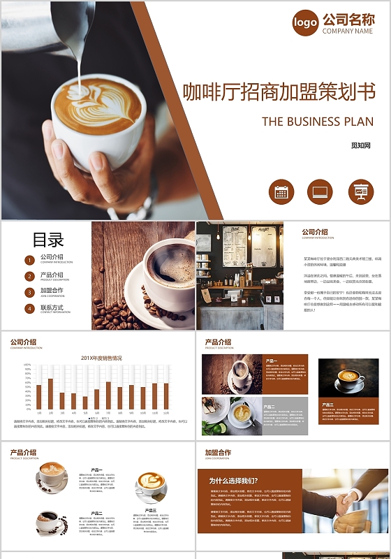 简约咖啡厅招商加盟企业加盟PPT招商加盟方案