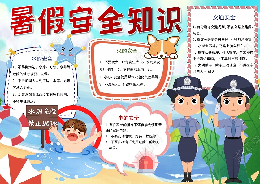 暑假安全教育交通防雷小知识四防主题班会小报手抄报