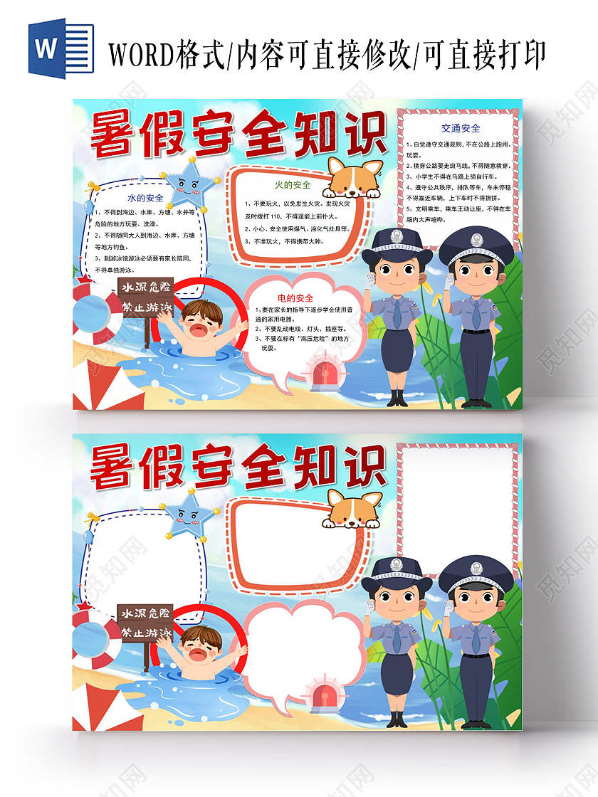 暑假安全教育交通防雷小知识四防主题班会小报手抄报