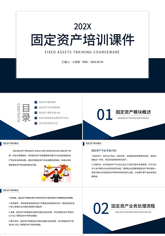 极简蓝色固定资产培训PPT课件固定资产培训课件补