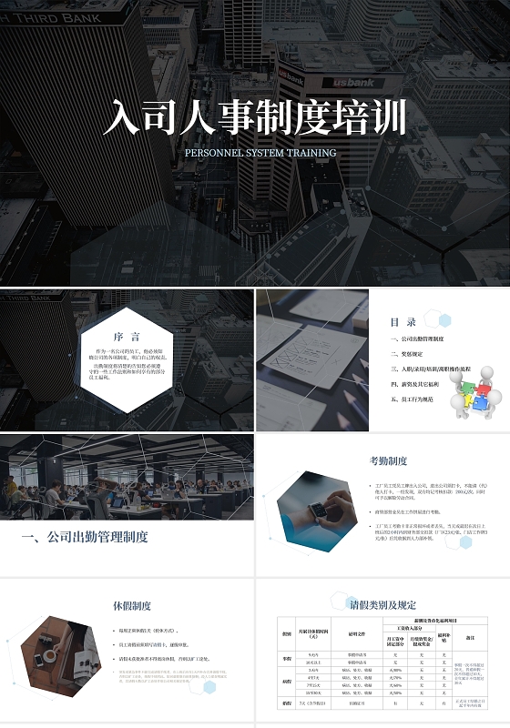 深蓝黄美式简约商务科技时尚公司入职培训PPT模板入司人事制度培训