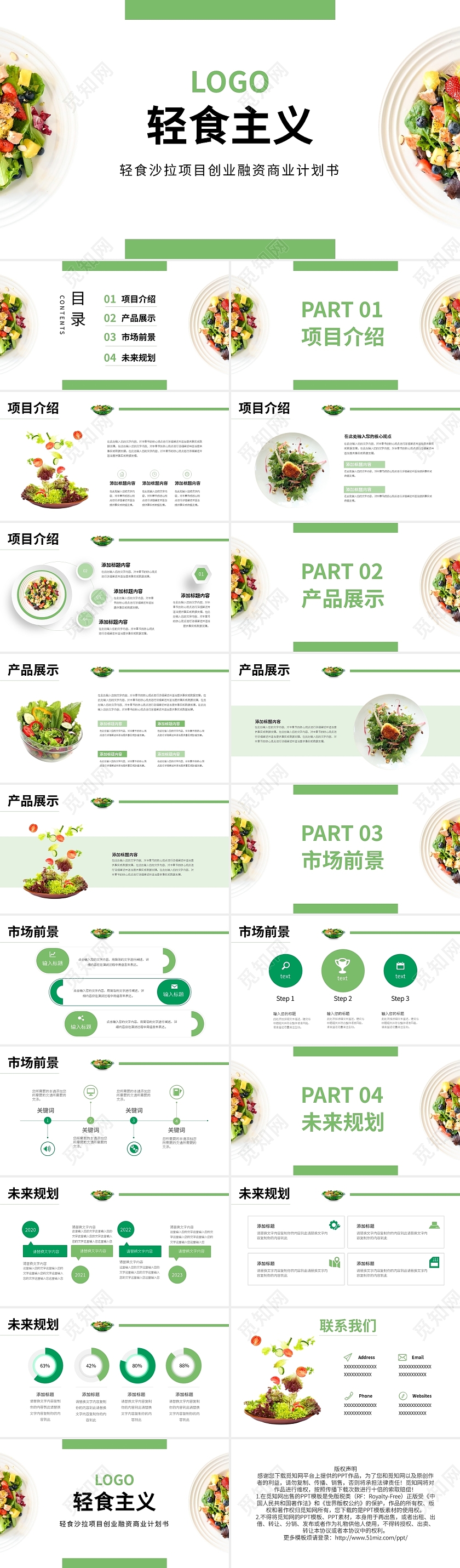 绿色简约轻食沙拉项目创业融资商业计划书PPT模板宣传PPT动态PPT