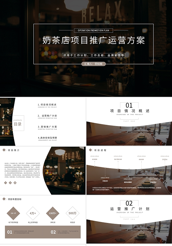 棕色简约商务2021奶茶招商PPT模板奶茶店项目推广运营方案
