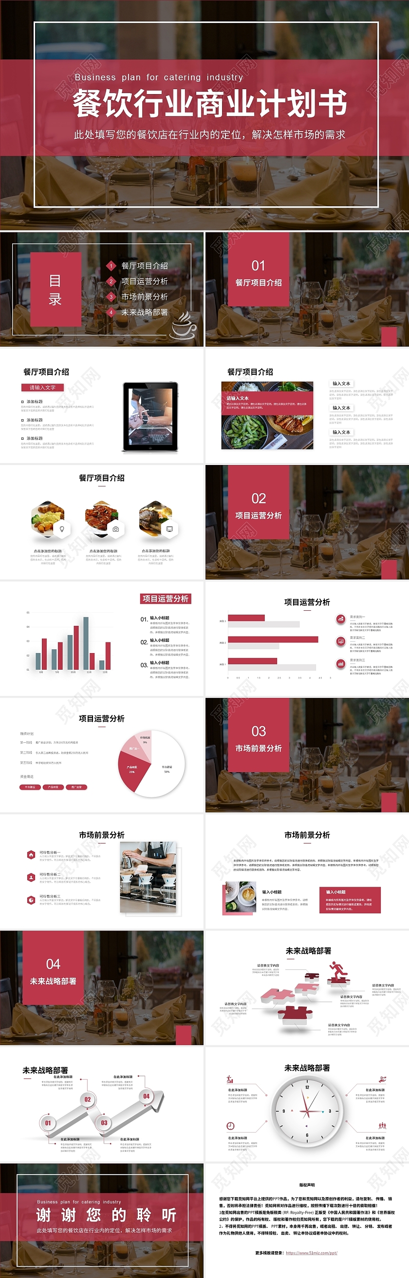 项目介绍红色时尚商务餐厅行业商业计划书ppt模板餐饮招商手册