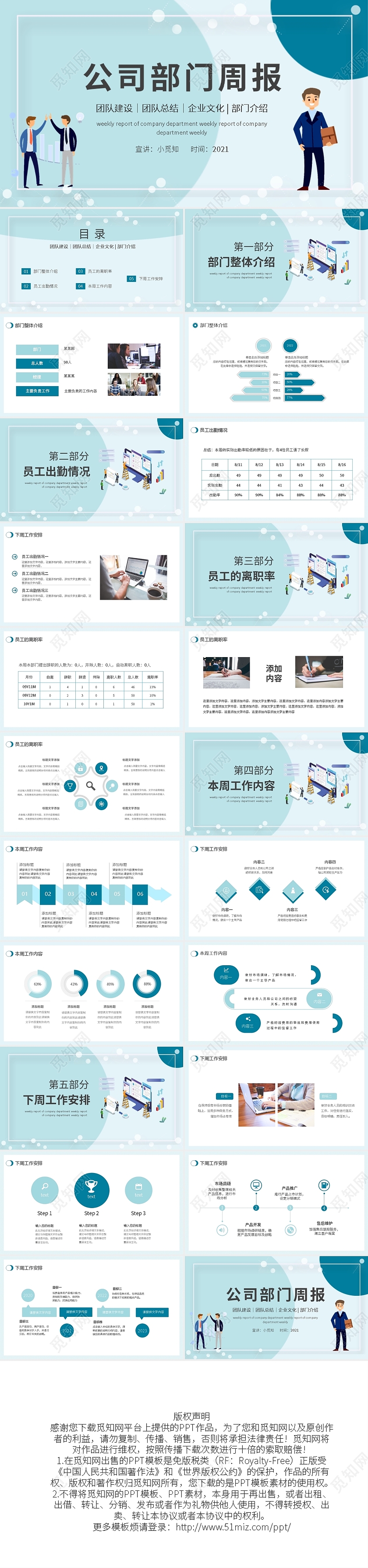 蓝色小清新公司部门周报动态PPT模板工作周报