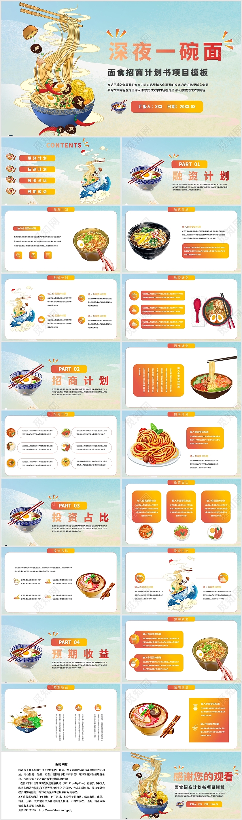 渐变餐饮行业深夜一碗面面食招商计划书项目PPT模板餐饮招商手册