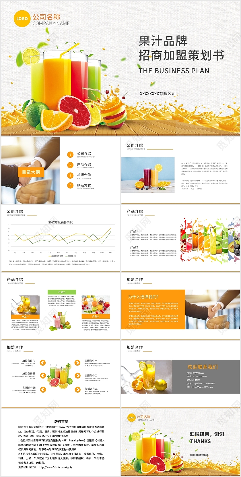 彩色果汁品牌招商餐饮加盟策划书PPT模板餐饮招商手册