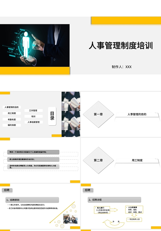 灰色黄色人事管理制度培训PPT