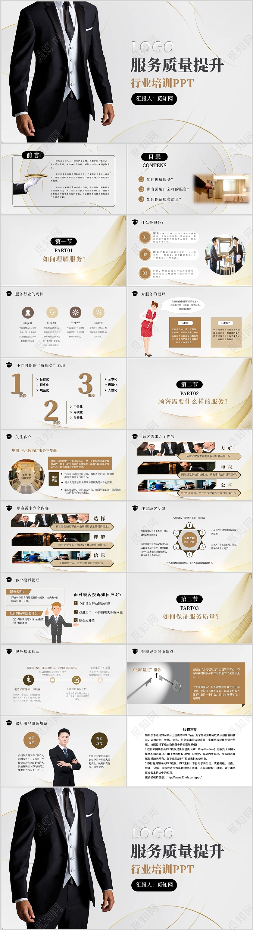 金色商务服务质量提升酒店行业培训PPT模板服务礼仪