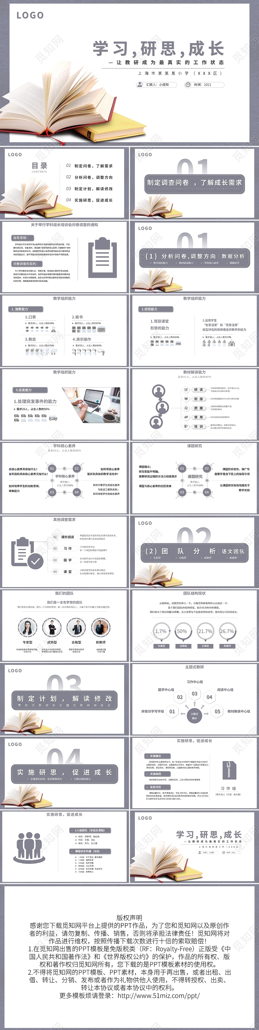 灰色简约学习研思成长教研教育工作汇报调查问卷分析PPT模板