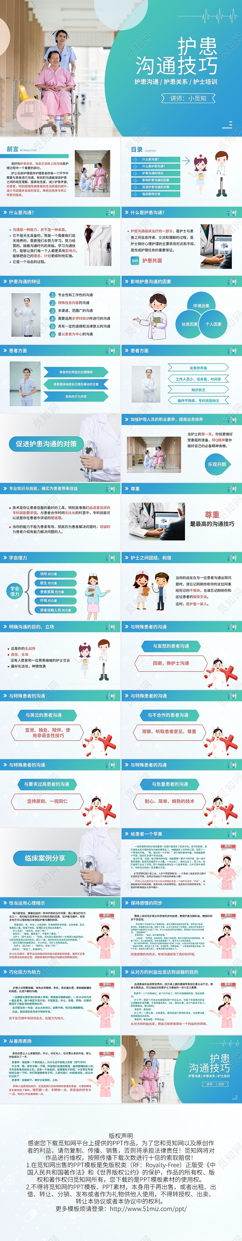 蓝绿渐变护患沟通技巧培训PPT模板宣传PPT动态PPT