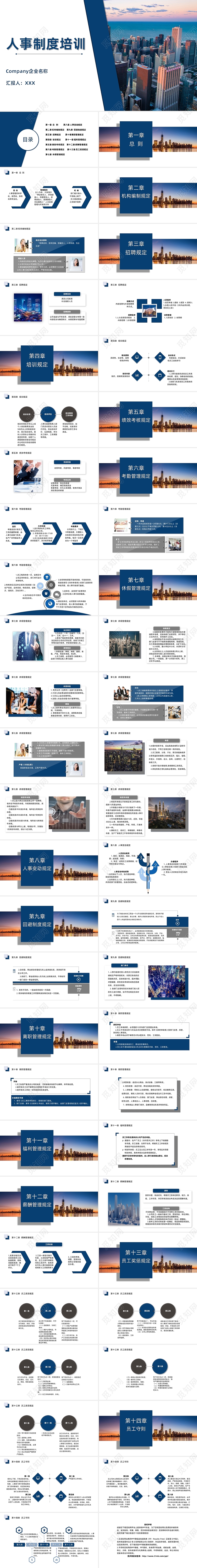 蓝色商务简约风人事制度培训企业培训人事管理PPT模板人事制度培训ppt