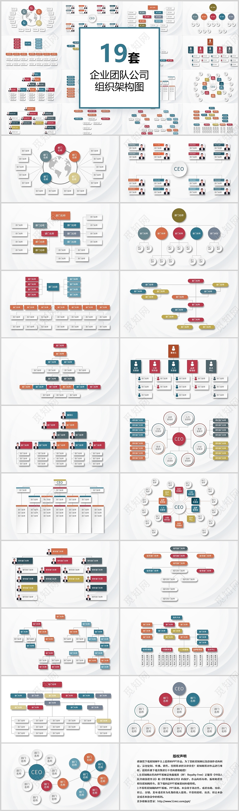 19套企业团体团队公司组织架构图PPT模板组织架构图表