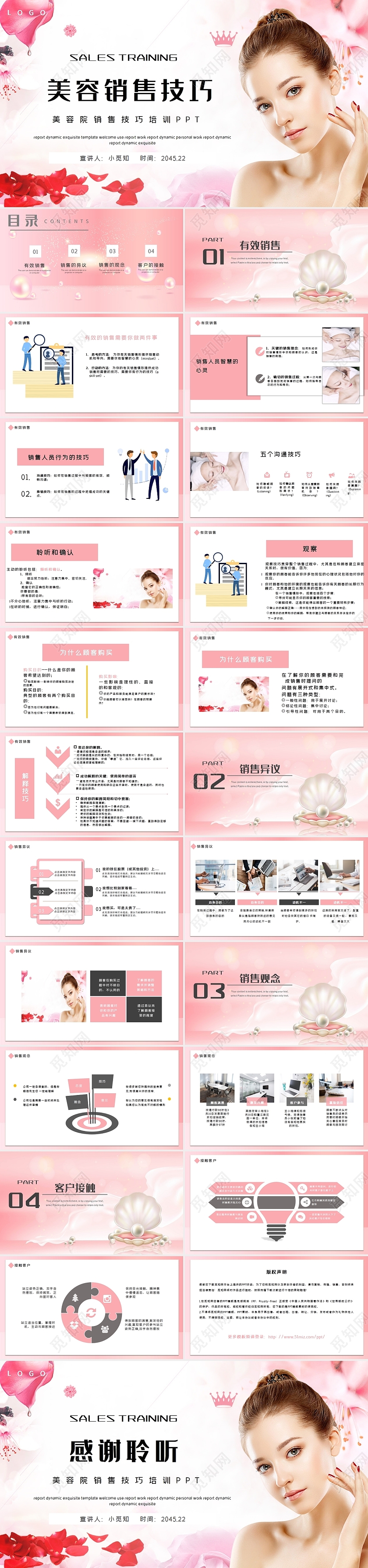 粉色系销售企业美容院销售技能技巧培训PPT模板