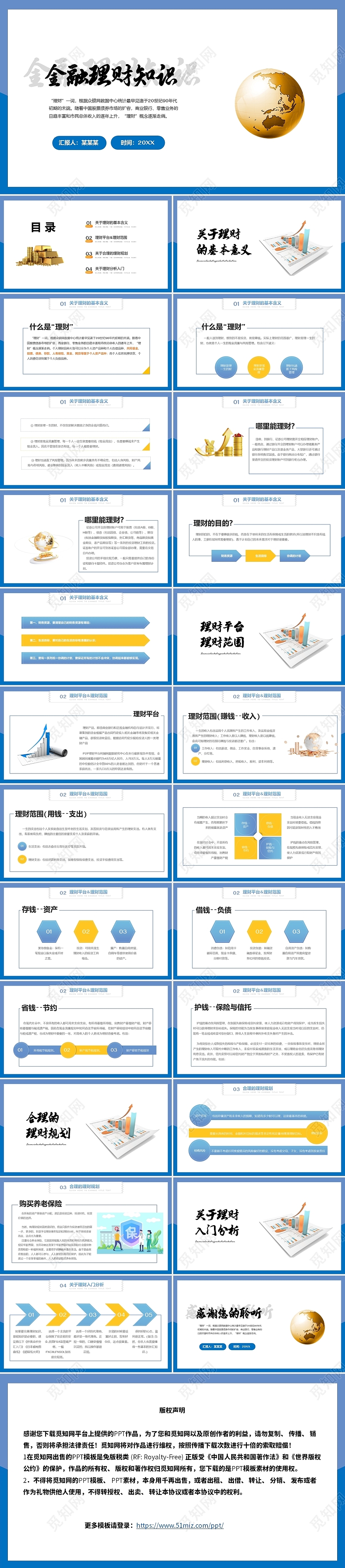 蓝色简约毛笔金融理财知识ppt培训课件