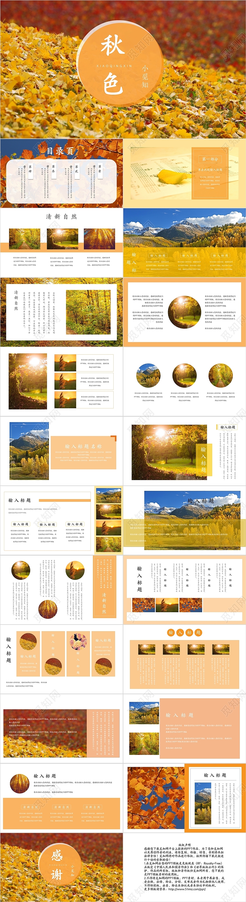黄色秋色风景美丽秋天秋游PPT模板秋季旅游