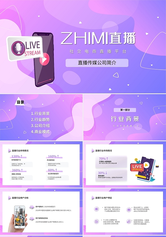 彩色渐变时尚直播传媒公司简介企业介绍PPT