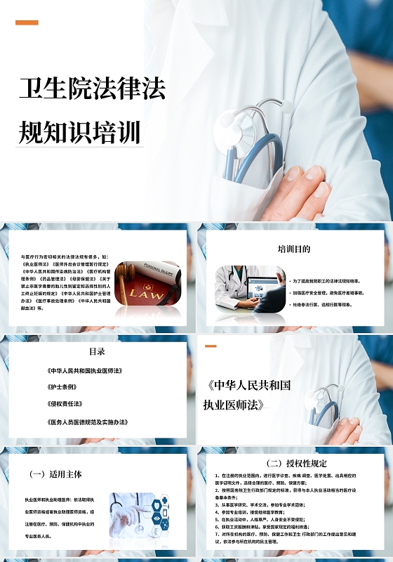 蓝色 商务简约 卫生院法律法规知识培训 执业医师法